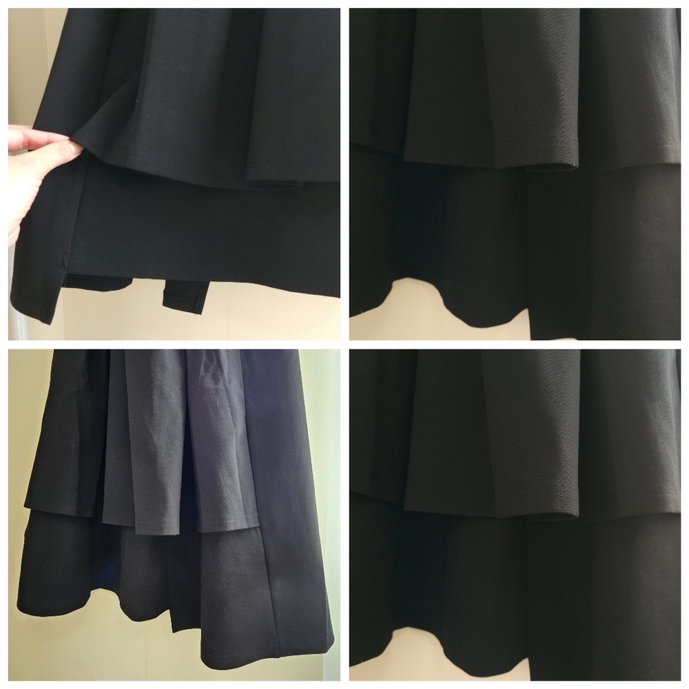 Elegant Black Elastic Waist Asymmetrical Double Layer Ruffled Hem Midi Skirt - Picture 15 of 16